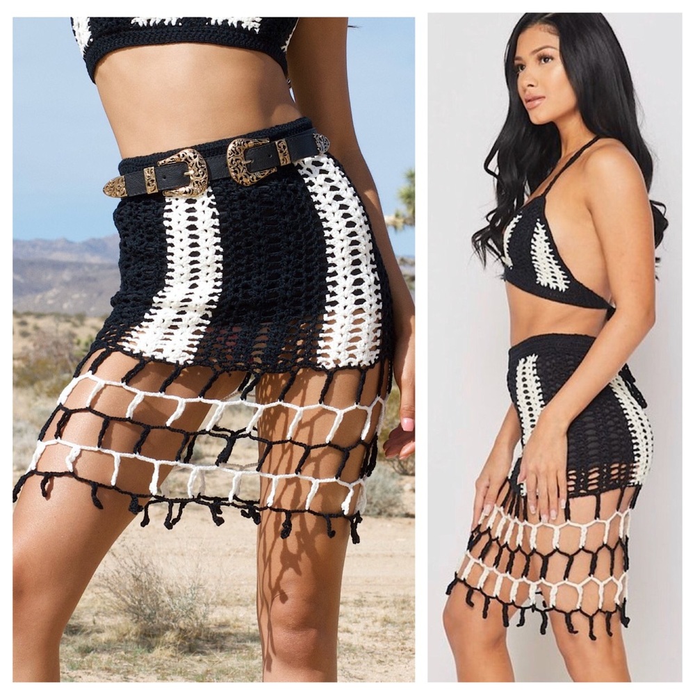 Colorblocked Crochet Skirt/Swjm Cover Up